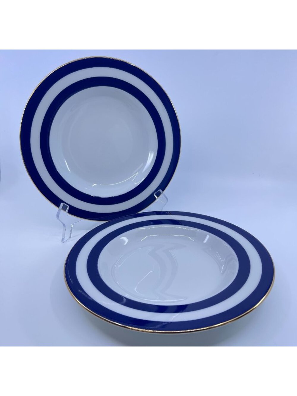 vintage ralph lauren "spectator cadet " rimmed bowls set of 2 1995 blue & white